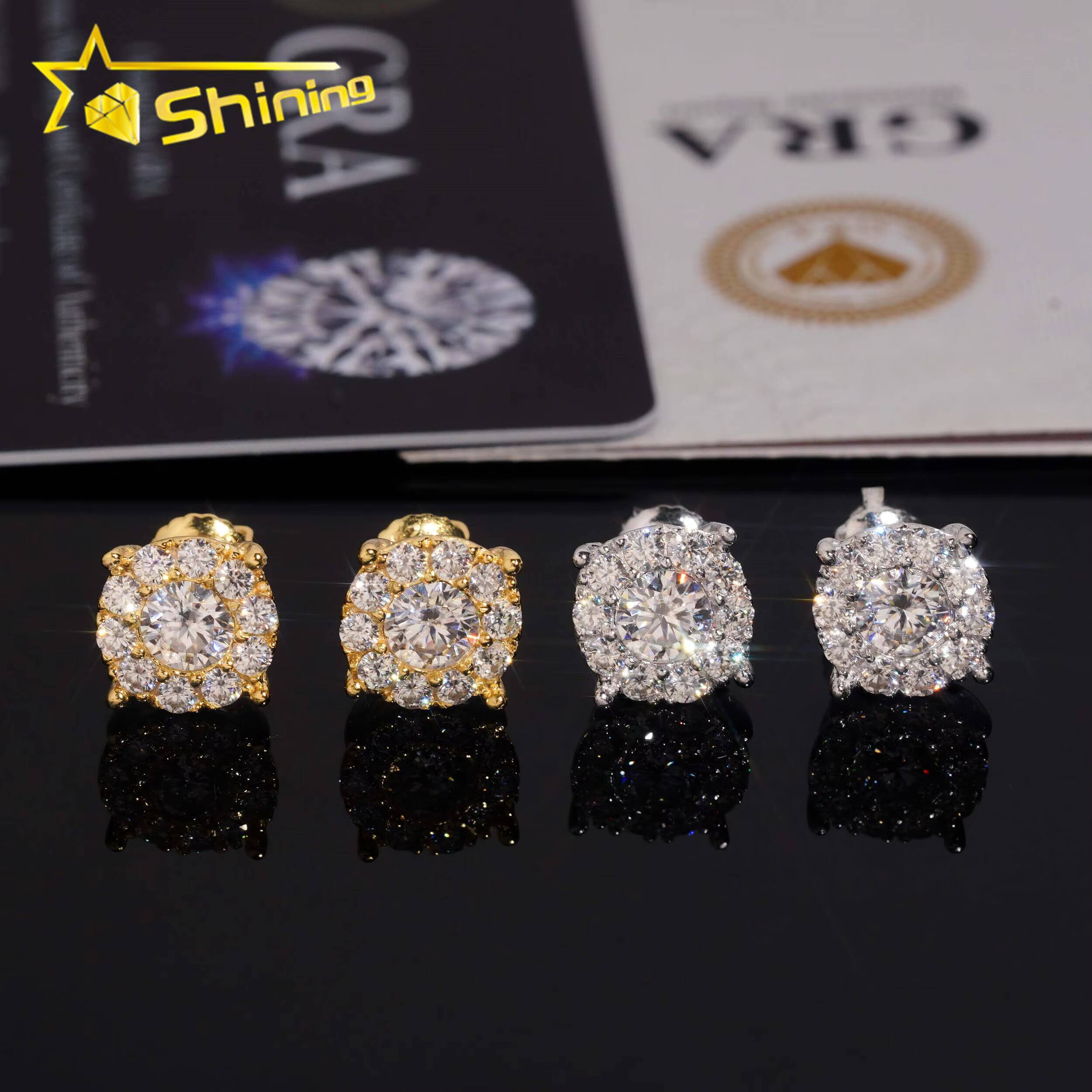 2025 new style Round Shape Iced Out Sparkling Earrings 925 Sterling Silver Moissanite Screw Back Stud Earring