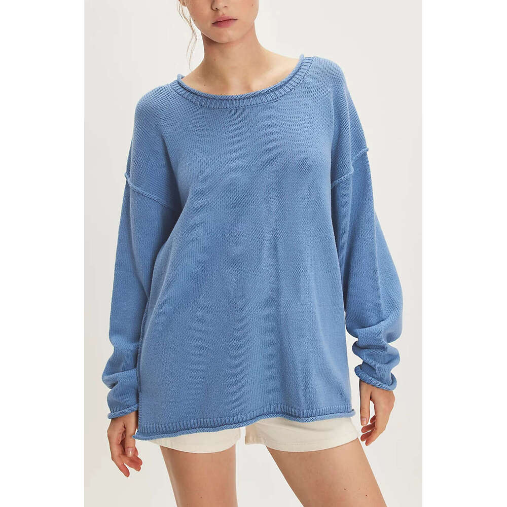 Women's Autumn And Winter New Solid Color Round Neck Loose Fit Versatile Basic Pullover Sweater B3