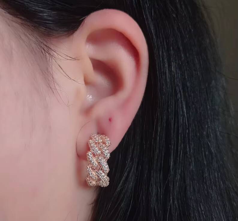 VVS Moissanite Iced Out Hiphop Hoop Cuban Link Earring 925 Sterling Silver Gorgeous Moissanite Earrings