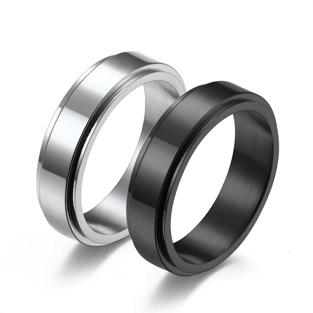 Fidget Anxiety Spinner Ring Black Silver Color Stainless Steel Rotatable Spinning Anti-Stress Rings for Men Women Jewelry Gift W250819