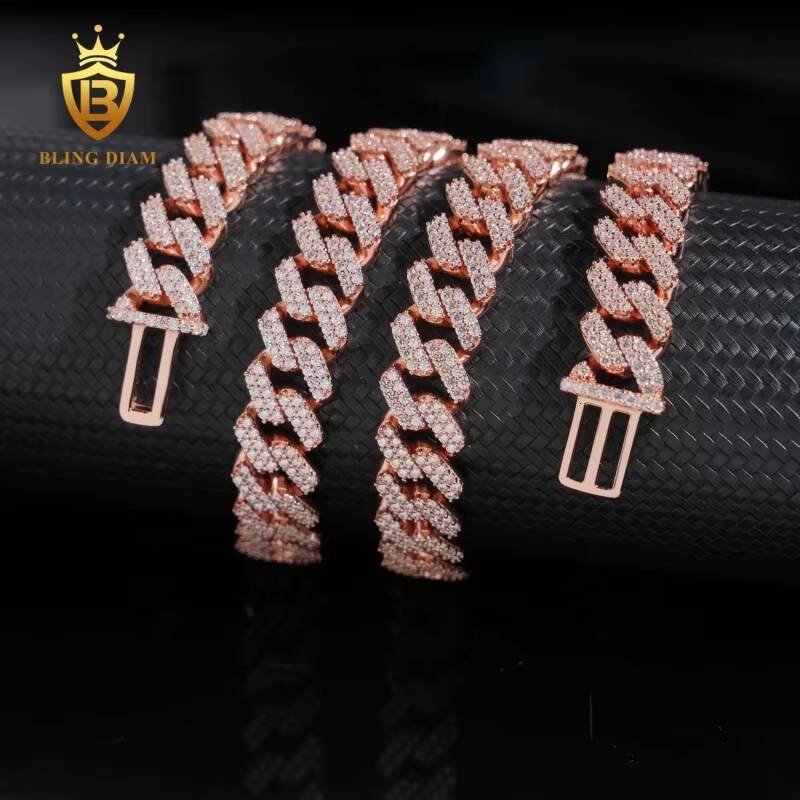 Iced Out VVS Moissanite Diamond Sterling Silver 925 Hip Hop Fine Jewelry VVS Moissanite Diamond Miami Cuban Link Chain Bracelet