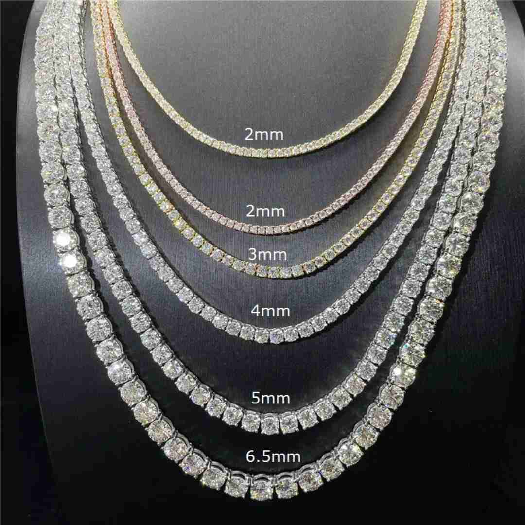 Moissanite Hip Hop Jewelry 4mm Tennis Chain 925 Silver/9K/10K/14K/18K VVS Diamond Tennis Necklace