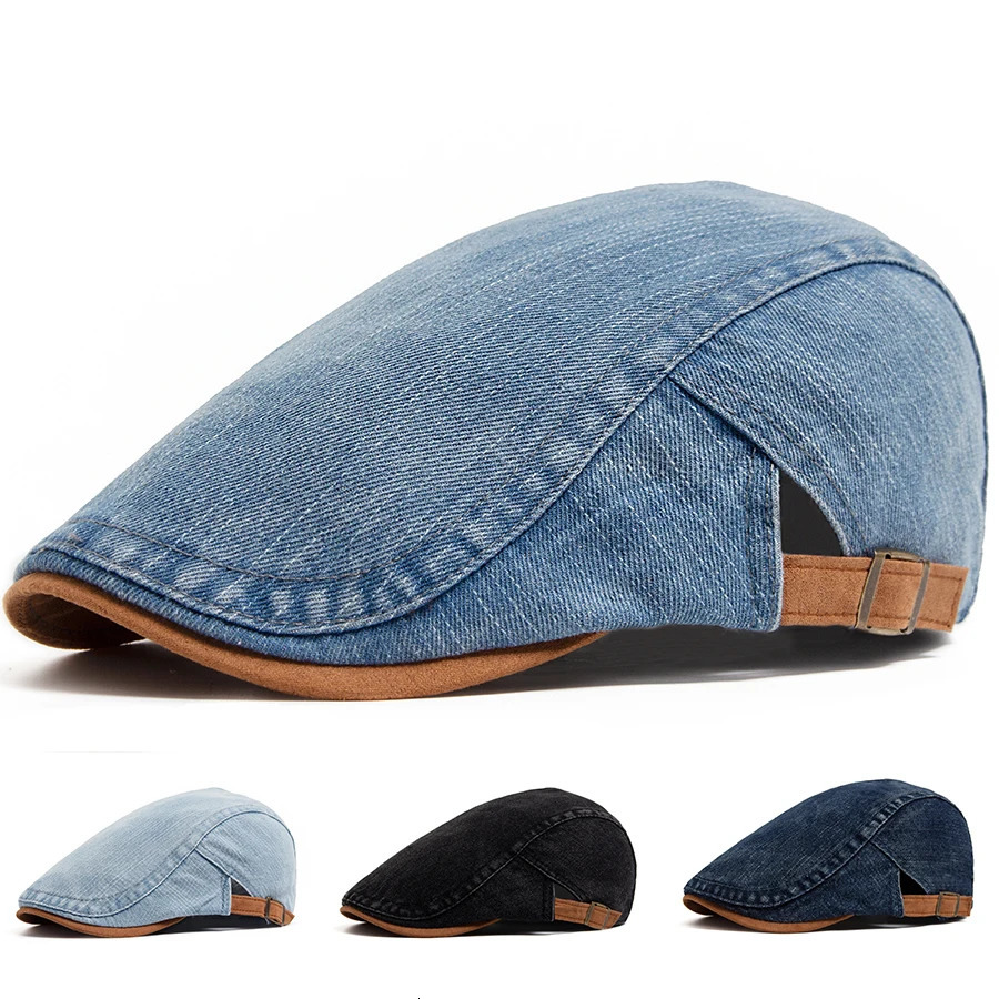 Denim Cotton sboy Cap Women Patchwork Brown Soft Beret Men Flat Visor Hat Vintage For Spring Autumn Summer Casual Adjustable 250814