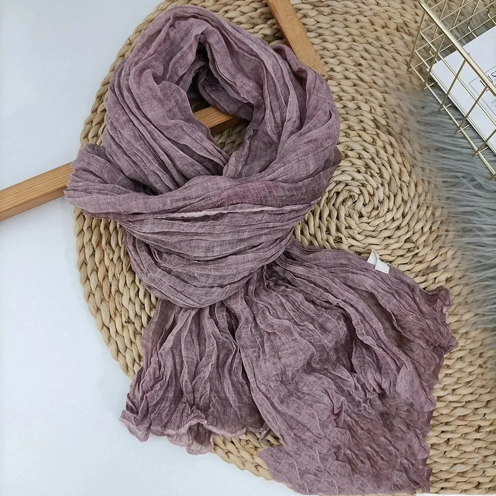 Cotton Linen Scarf Solid Color Female Literary Texture Fold Length Spring Autumn Winter Shawls Thin Fried Dough Twists Ethnic 250818