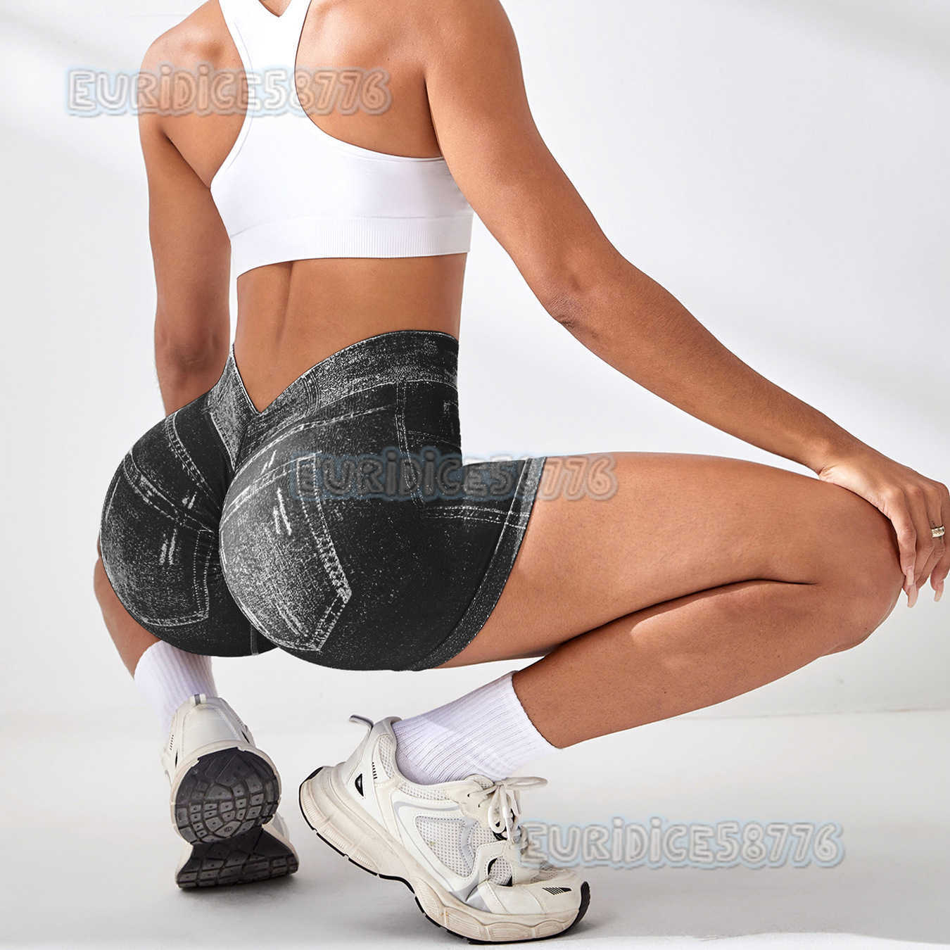 Imitation Denim Seamless Yoga Shorts for Women Back v Waist Hip Lift Quick-dry Tight-fitting Running Sports Fitness Shorts H250819