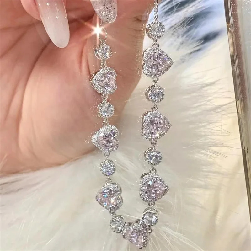 Pink Stone Heart Bracelet For Girlfriend Valentines Day Gift Top Quality S925 Bracelet Women Jewelry 250815