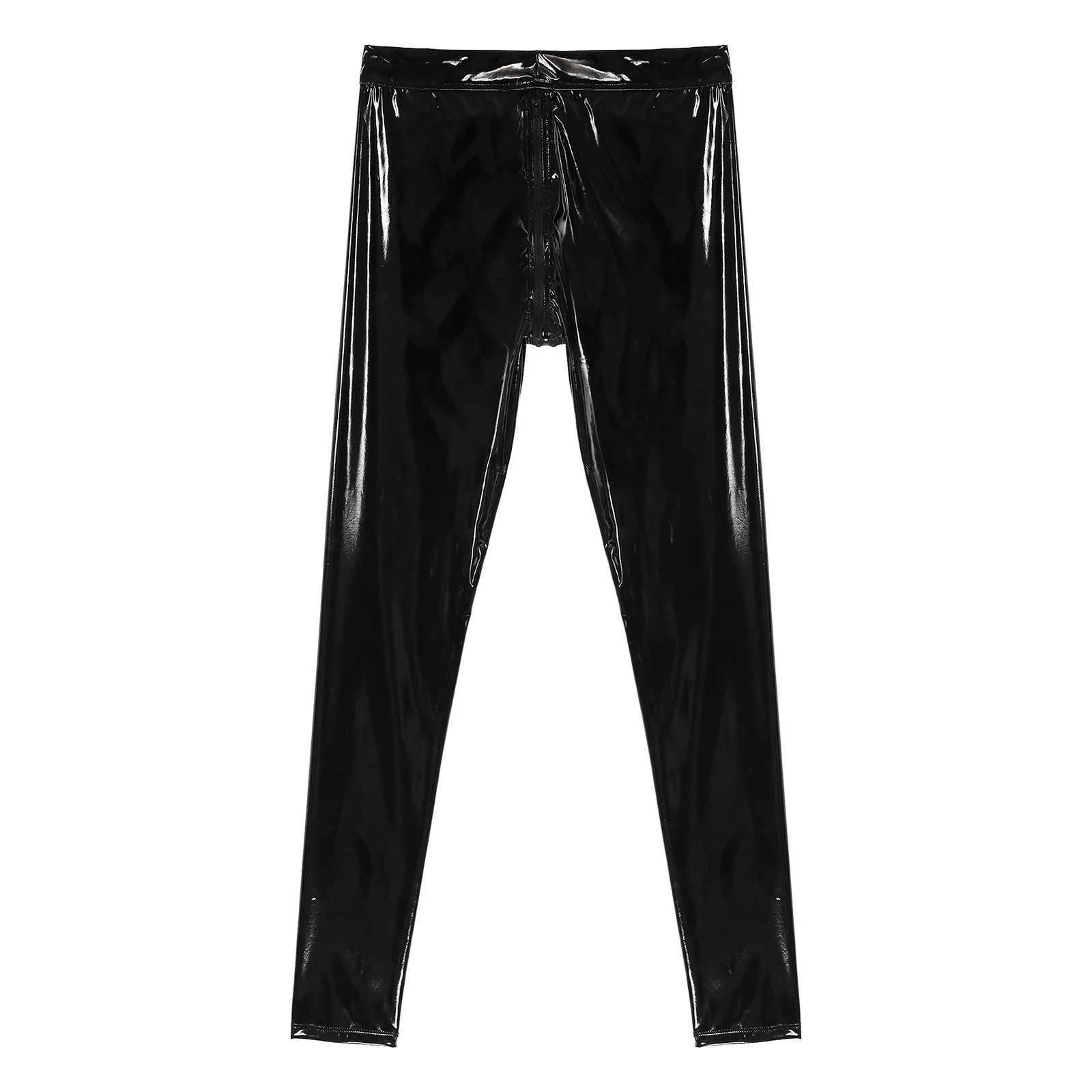 Mens Zipper Crotch Leather Skinny Pants Long Trousers Motorcycle Tight Leggings for Rave Nightclub Party Stage Performance W250819
