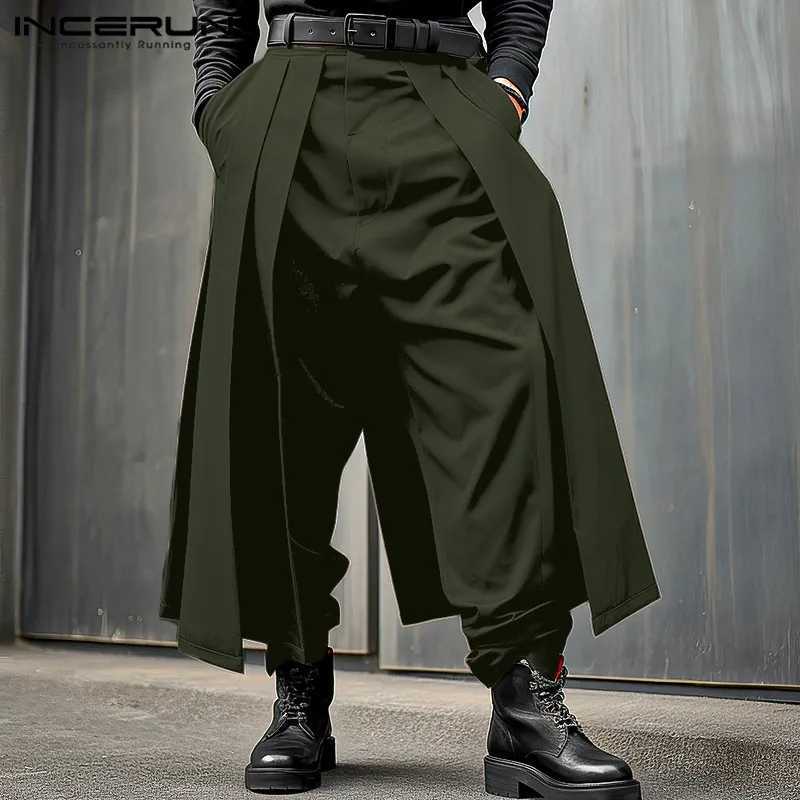 Men Irregular Pants Solid Color Joggers Loose Button Pleated Casual Wide Leg Trousers Men Streetwear 2024 Fashion Pants W250819
