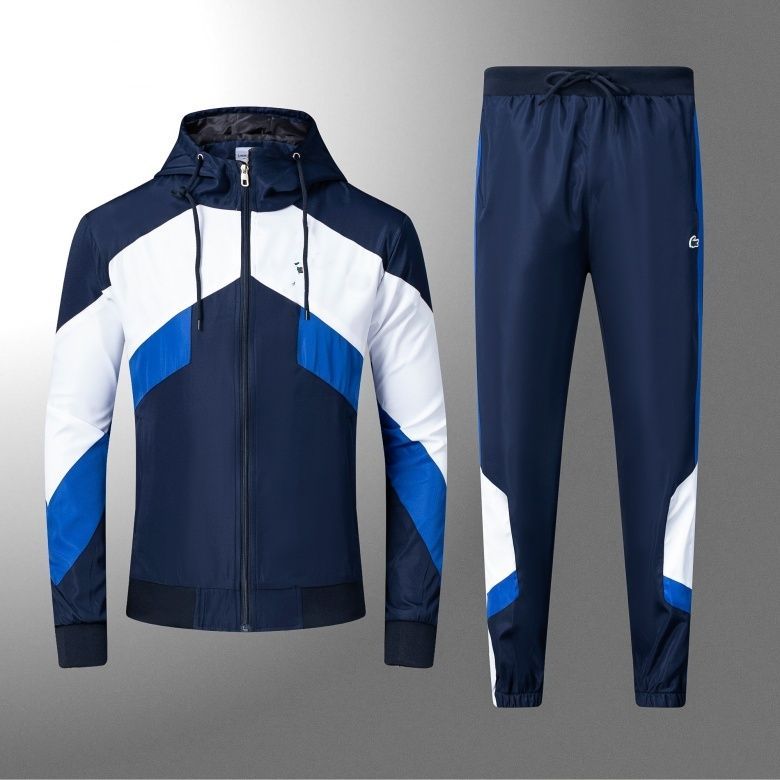Mens Cotton Blend Tracksuit with Crocodile Embroidery - Blue Casual Workout Suit Long Sleeve Hoodie Ankle-Length Pants