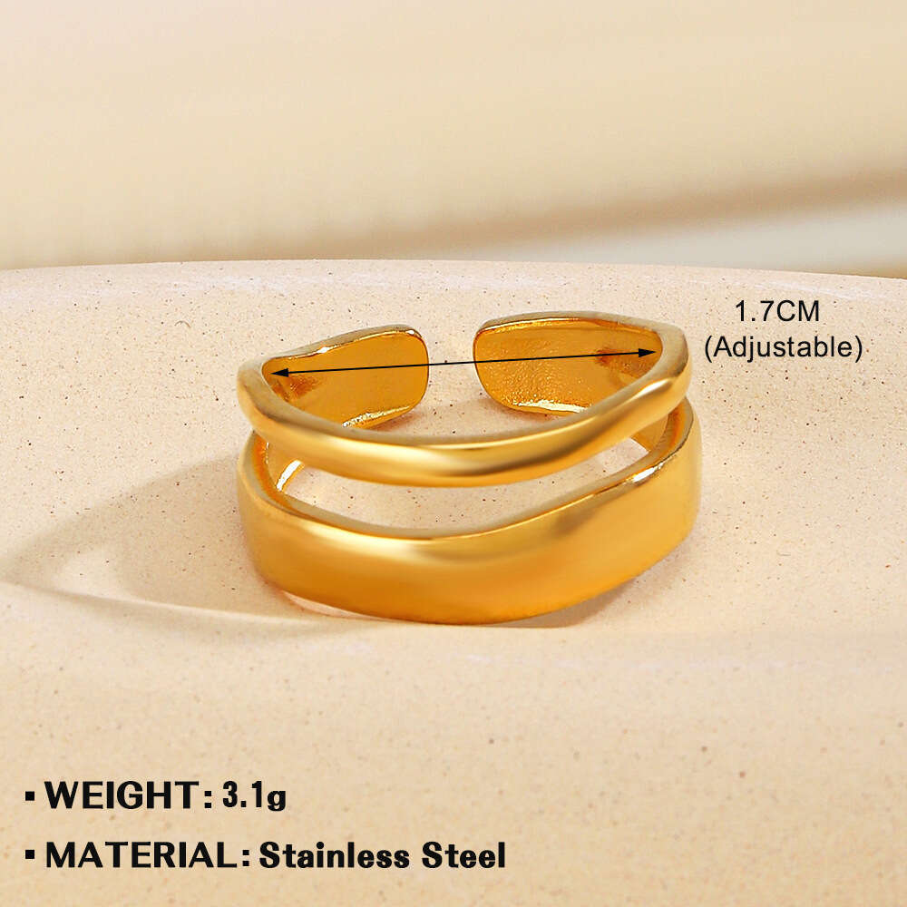 Simple Double Layer Titanium Fashion Trendy Niche Design Gold Plated Stainless Steel Ring for Women