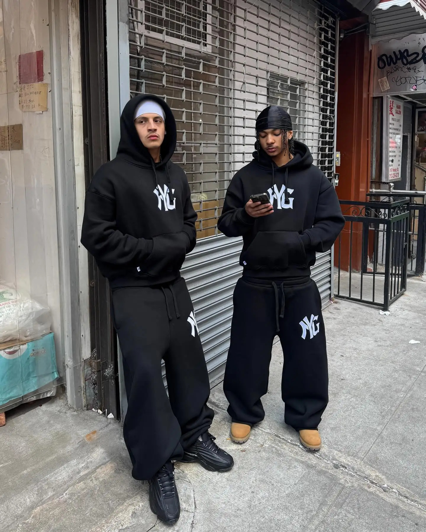 Harajuku Hip Hop Y2k Tracksuit Men Letter Print Black Twopiece Set Clothes Zipper Hoodie Baggy Sweatpants Casual Streetwear 250818