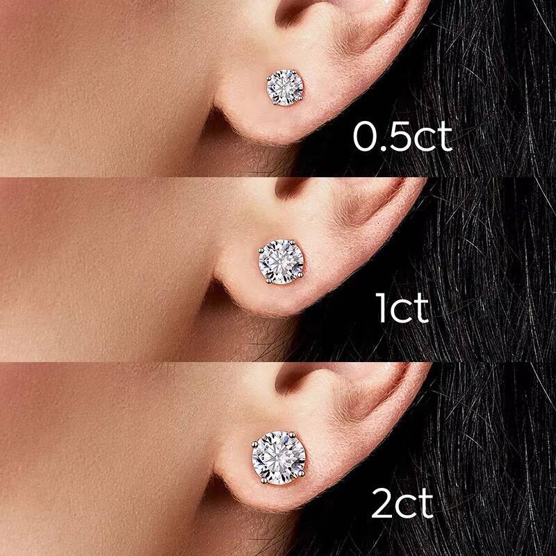 925 Sterling Silver GRA Certified Screw Back 0.5 1 2 Ct Carat Diamond Moissanite Stud Earring Men Women Engagement Fine Jewelry