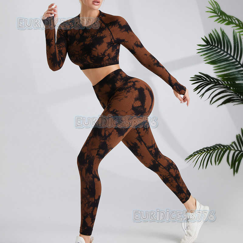 Tie-dye Yoga Long Sleeve Set High Waist Hip-lifting Yoga Pants Womens Sportswear Running Fitness Wear Yoga Wear High Elasticity H250819