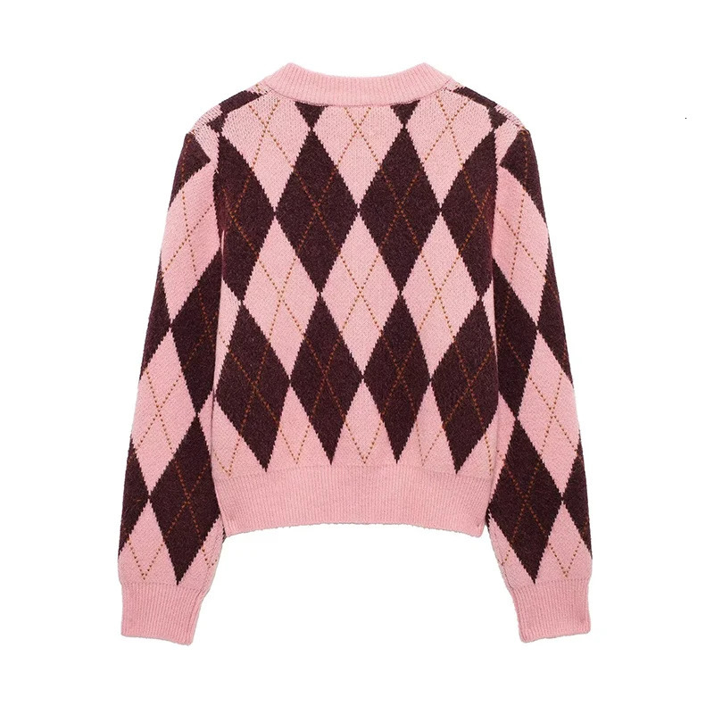 Willshela Women Fashion Plaid Single Breasted Knitted Sweater Vintage ONeck Long Sleeves Female Chic Lady Outfits 250819