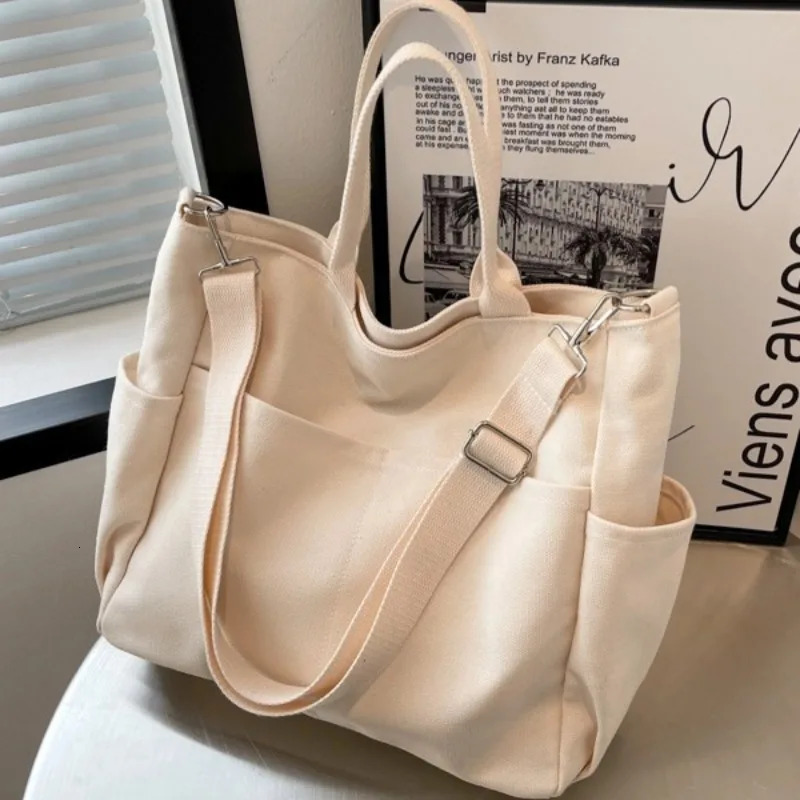 Ins Lazy Wind Canvas Big Bag Korean Version Of The Single Shoulder Crossbody Bag Female Simple Literary Solid Color 250814