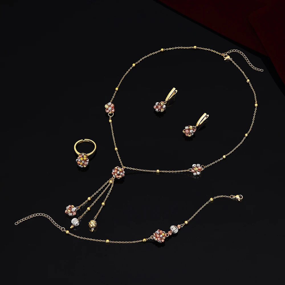 Wedding Bridal 4pcs Full Jewelry Sets For Women Party Golden Wedding Jewelry Sets Dubai Nigeria Accessories 250815