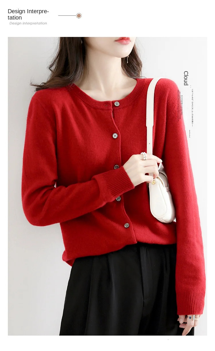Worsted Spring And Autumn Women Cardigan Round Neck Knitwear Solid Color Fashion Highgrade KnitwearZD021 250819