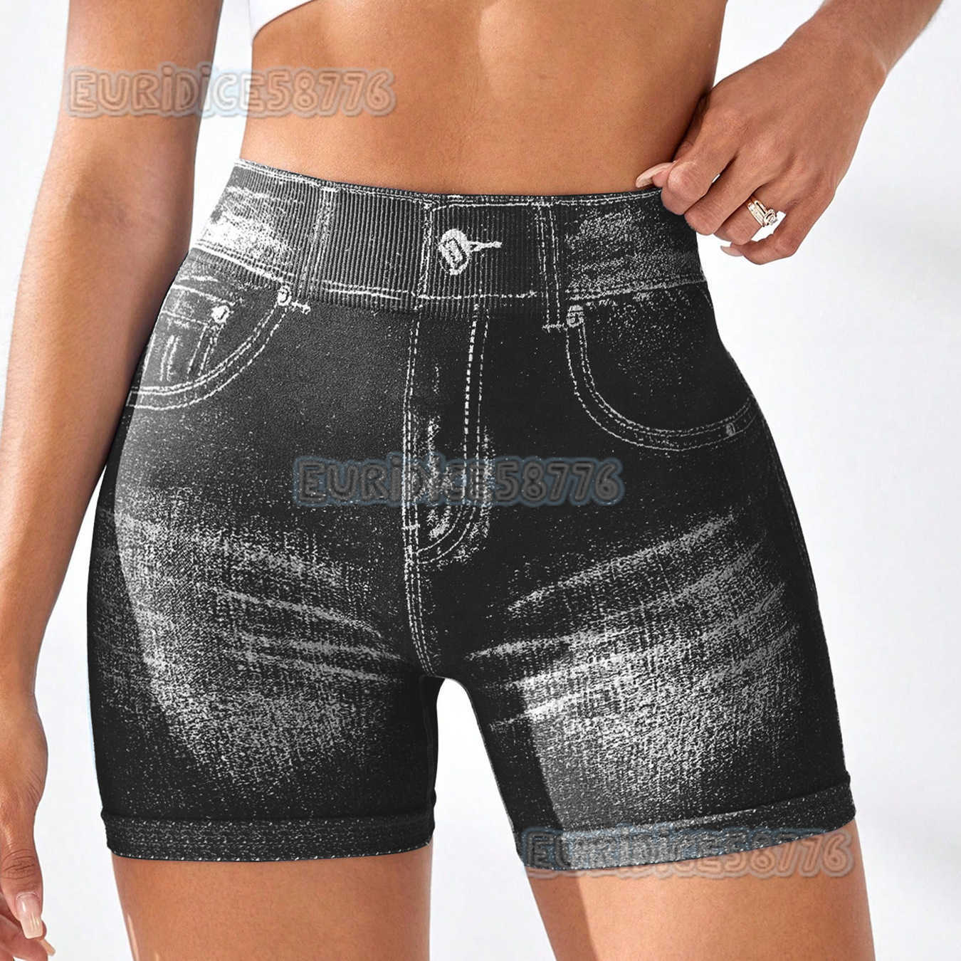Imitation Denim Seamless Yoga Shorts for Women Back v Waist Hip Lift Quick-dry Tight-fitting Running Sports Fitness Shorts H250819