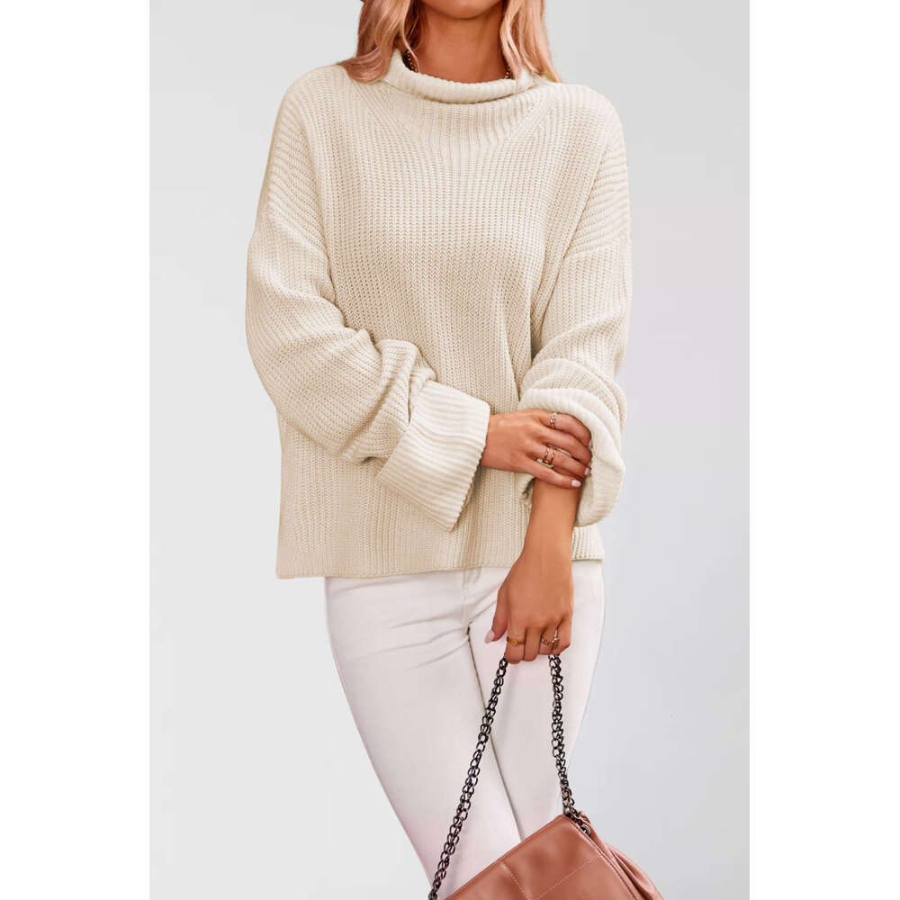 New Women's Autumn Winter Solid Color Flared Sleeve Pullover Crew Neck Sweater Knit B5