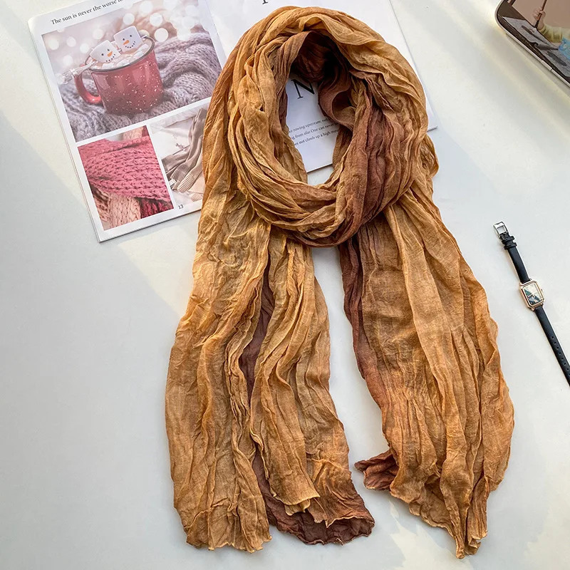 Tie-dye Cotton Linen Hip Hop Punk Vintage Scarf Women Japanese Style Outdoor Multifunction Pleated Silk Scarf Shawl 250818