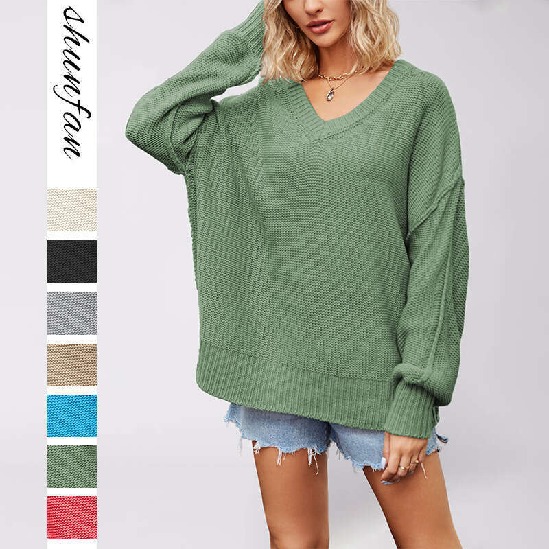 New Autumn And Winter Tiktok Women's Large Size Pullover Solid Color Loose Sweater B5