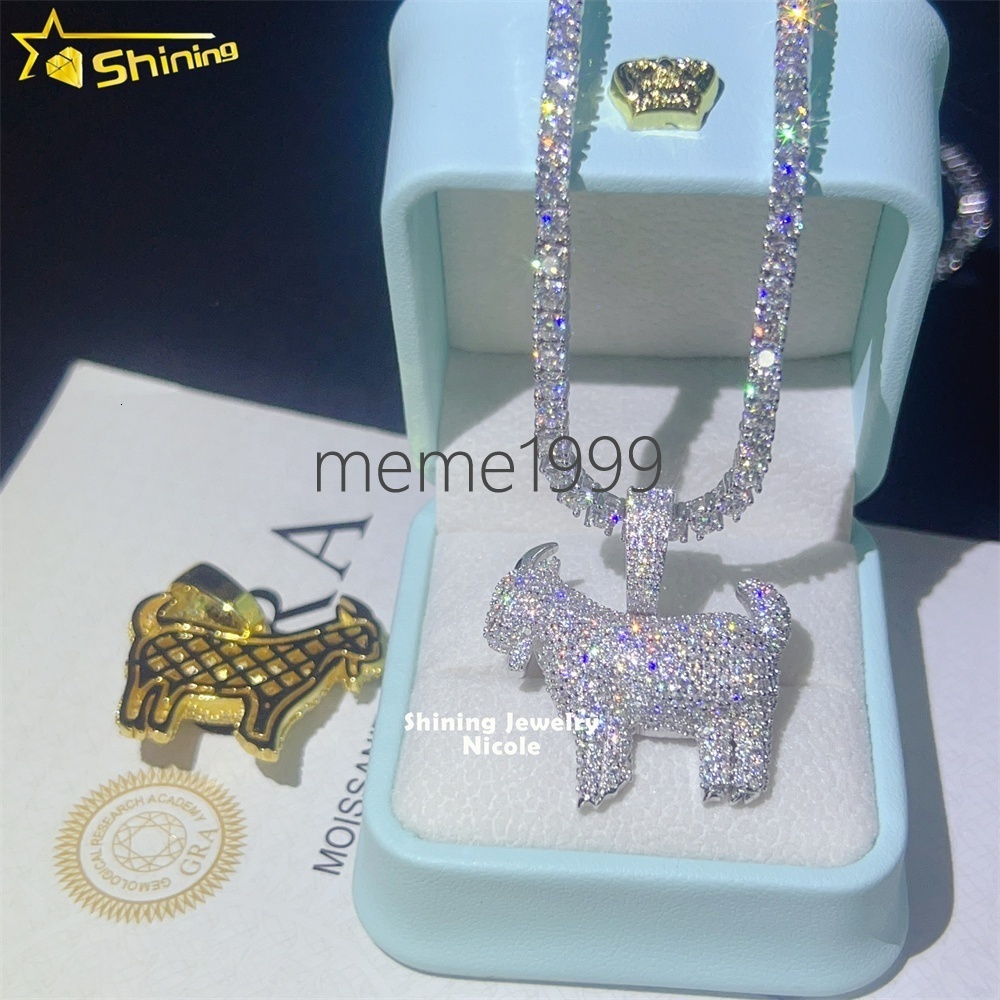 Hot Sale Iced Out Charms 925 Silver Small Goats Diamond Moissanite Pendant for Tennis Chain