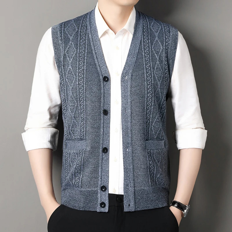 Autumn Winter Mens Vest Casual Sweater Vests Button Up Cardigan Vneck Fashion Knitted Cardigans 250819