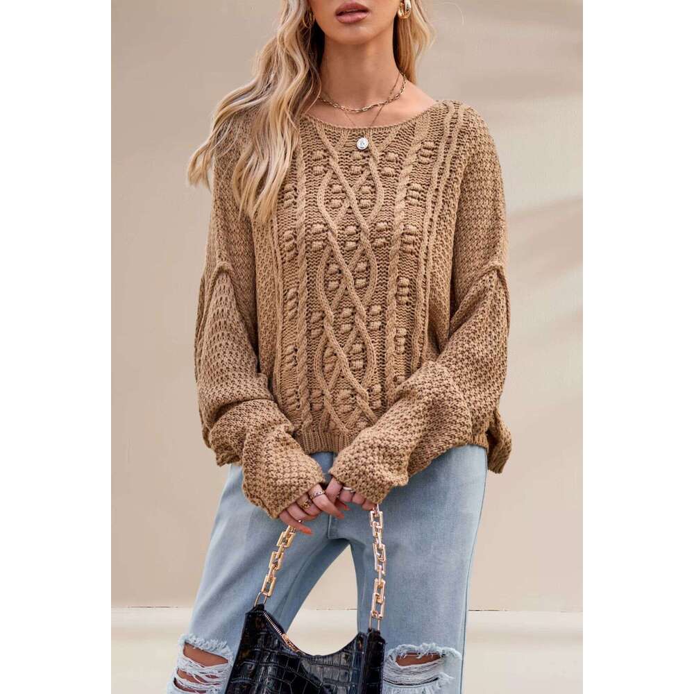 New Autumn Winter Women's Knitted Round Neck Twisted Loose Sweater B5