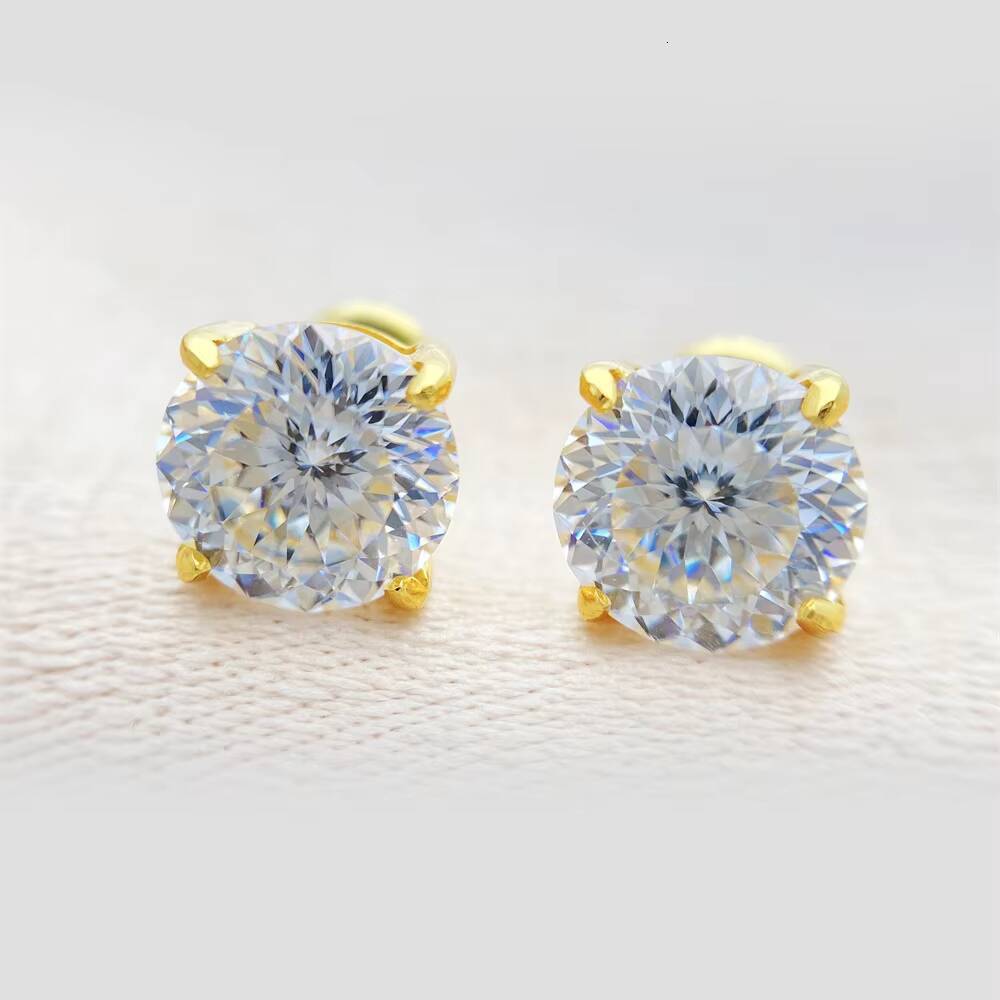 Portuguese Cut Moissanite Earrings 925 Sterling Silver White VVS Stud Moissanite 14K Planted Earring Fine Jewelry