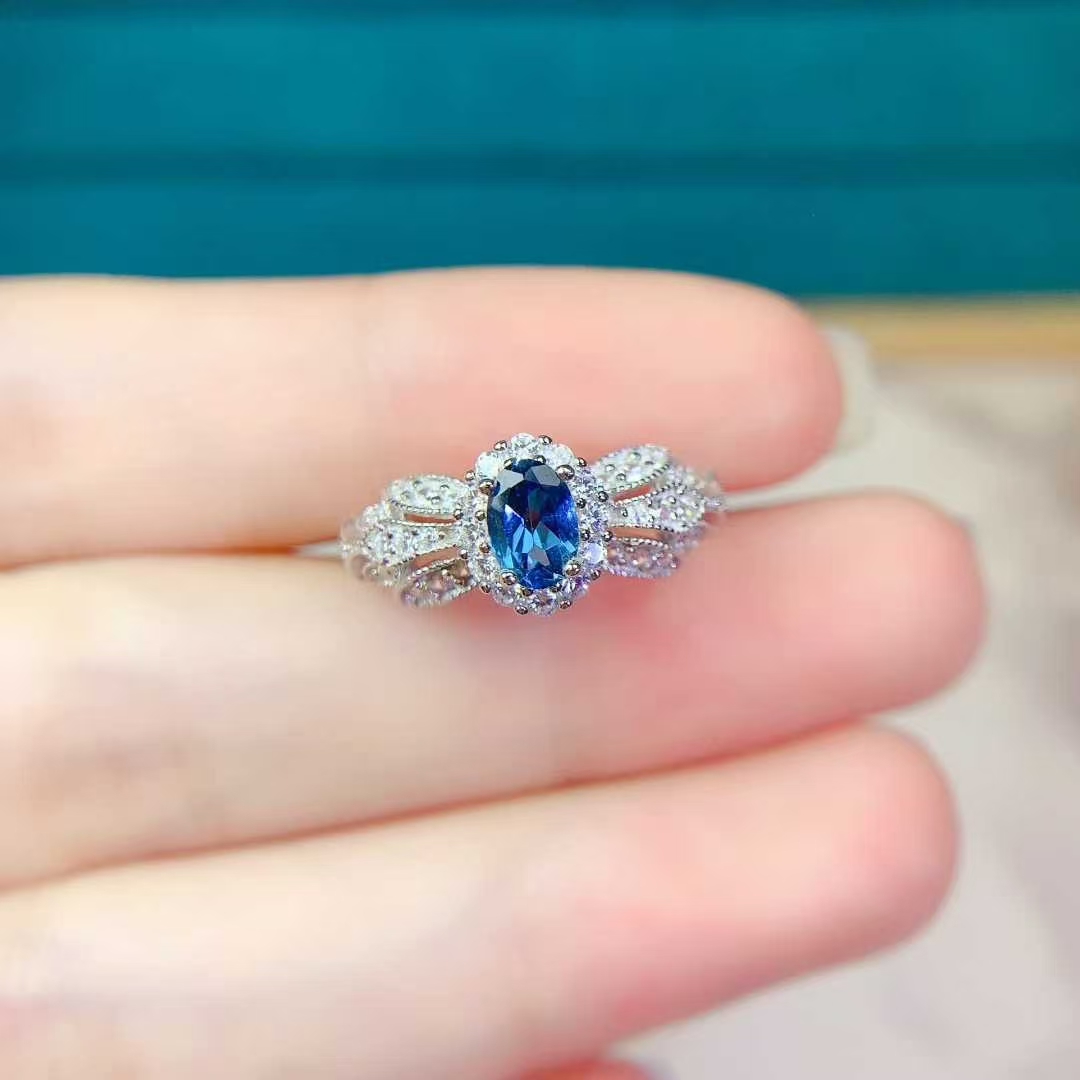 Genuine 925 silver gemstone ring London blue topaz ring 0.5ct 4mm*6mm VVS grade natural topaz jewelry birthday gift for women