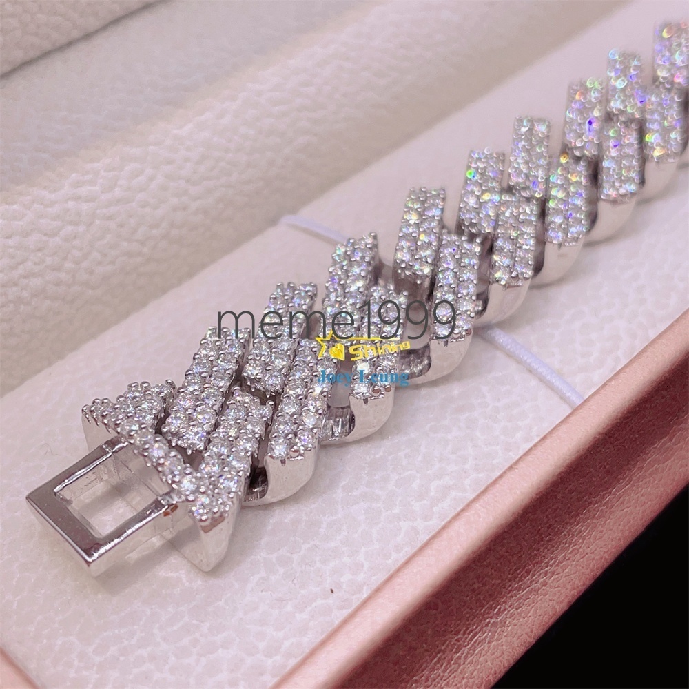 925 Sterling Silver Gold Plated VVS Moissanite Diamond Custom 15MM Iced Out Cuban Bracelet
