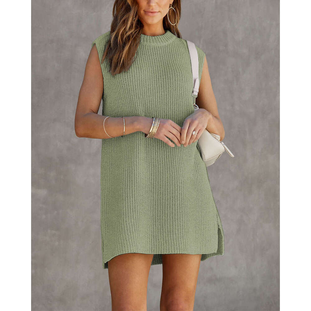 Summer New Solid Color Round Neck Sleeveless Casual Plus Size Loose Women's Dress B5