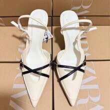 ZAKQ2025 Spring Summer New Strap High Heels Pointed Slimming Patent Leather Stiletto Cross Buckle Shoes Closed Toe