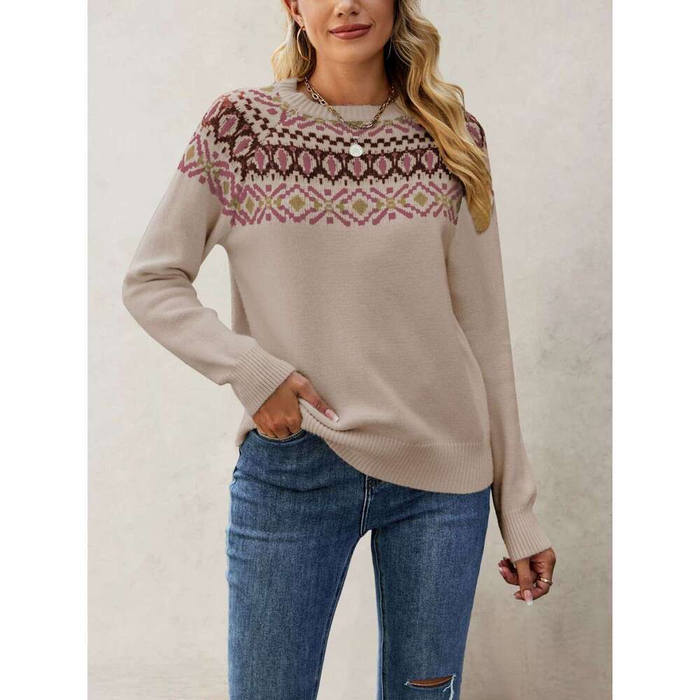 New Women's Knitted Autumn Winter Jacquard Round Neck Pullover Sweater B5