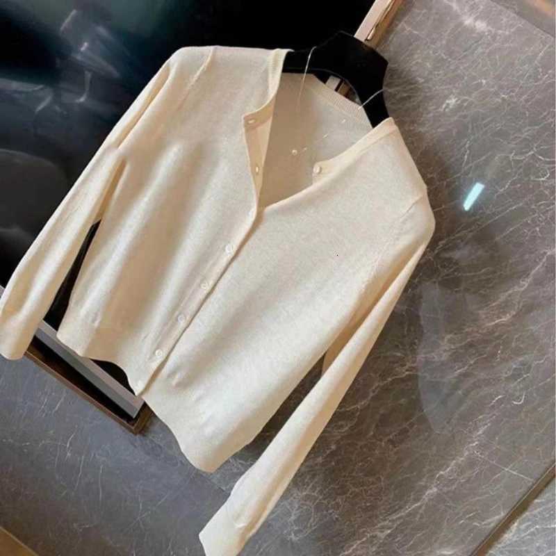 Spring and Autumn Thin Womens Round Neck Knit Solid Color Bright Silk Cardigan Jacket Loose Bottoming Cardigan Sweater XJ250819