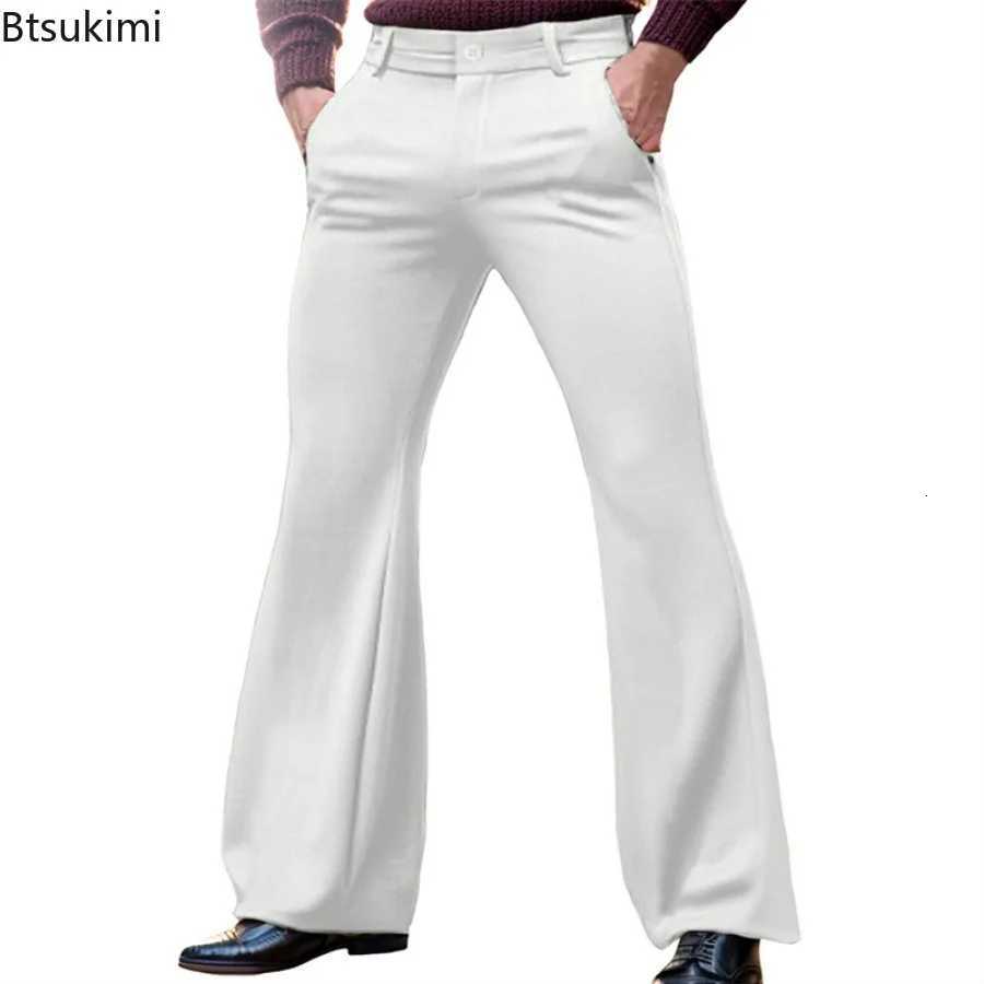 2025 Mens Elegant Flare Pants Solid Basic Stretch Trousers for Wedding Party Club Plus Size Mens Button Up Business Pants Male W250819