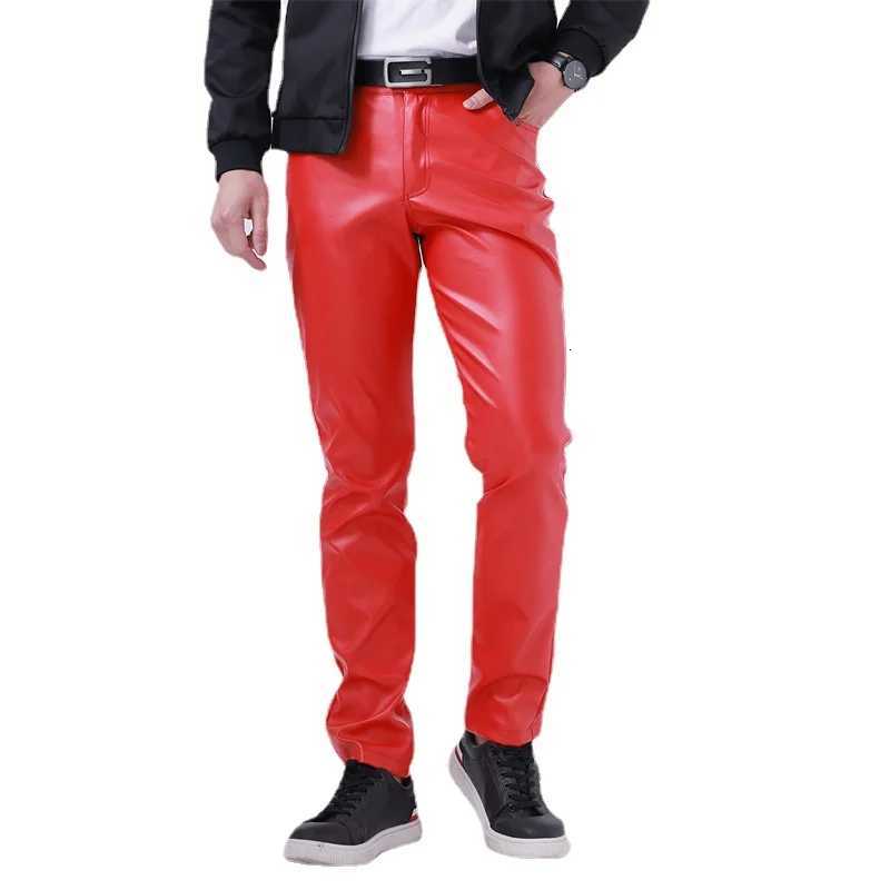 uth Male Chasual Leather Pants Fashion Men Bar KTV Performance Stage Pants Black Red Male Small Elastic Trousers W250819
