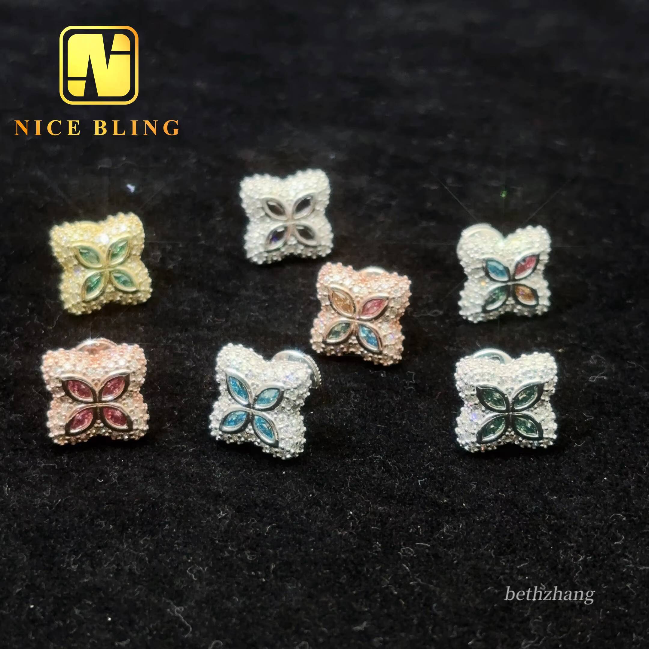 Pass Diamond Tester Hip Hop Earrings Studs 925 Silver Moissanite diamond Earrings Multicolor iced out earrings