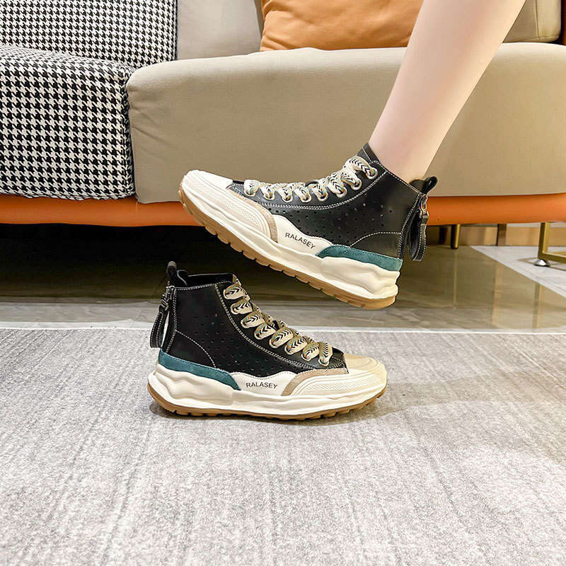 2025 New Genuine Leather High-Top for Women Summer Fashion Hole Ins Versatile Breathable Casual Women's Shoes
