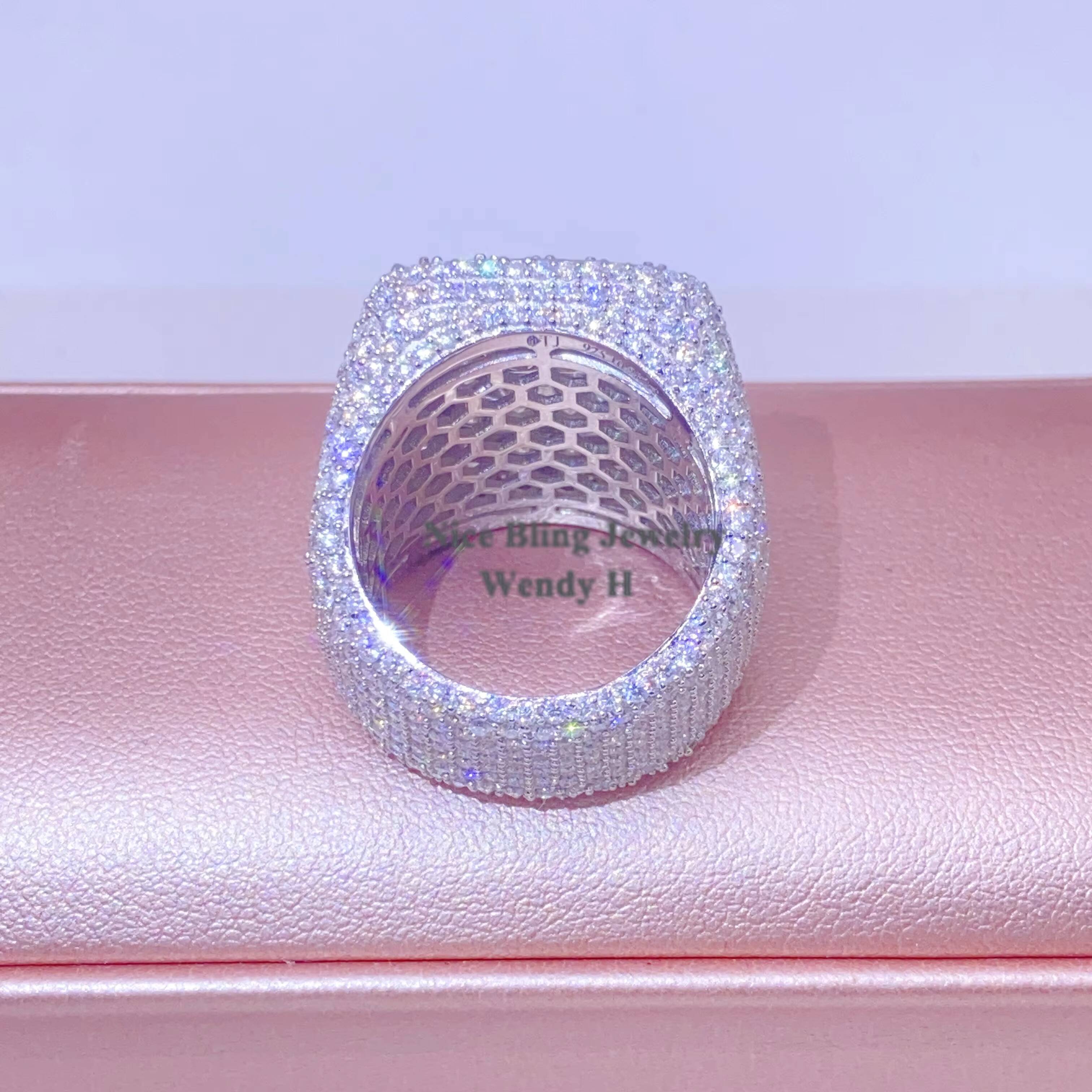 Fine Jewelry Vvs Moissanite Iced Out Rings Men Sterling Silver Diamond Hip Hop Ring