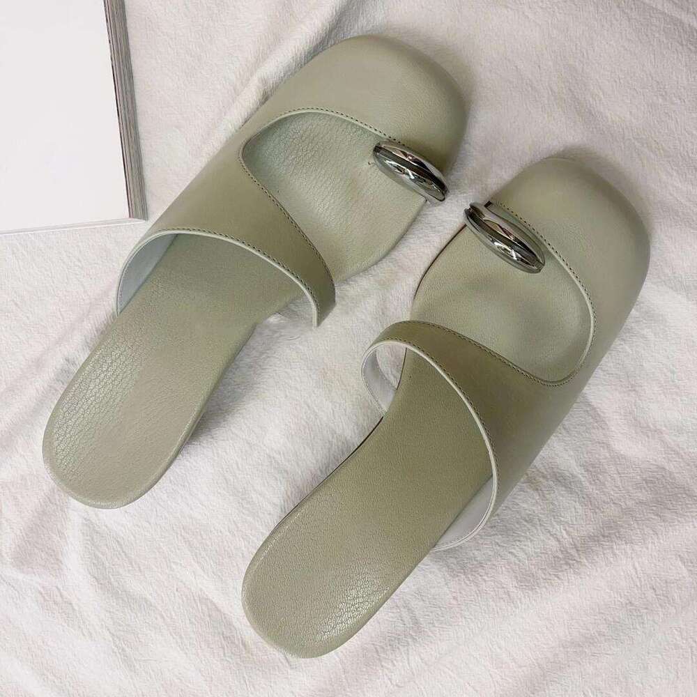 Sheepskin Version ~ Metal Toe Wedge Mules Half Slippers Outdoor Design French Hollow High Heels for Women
