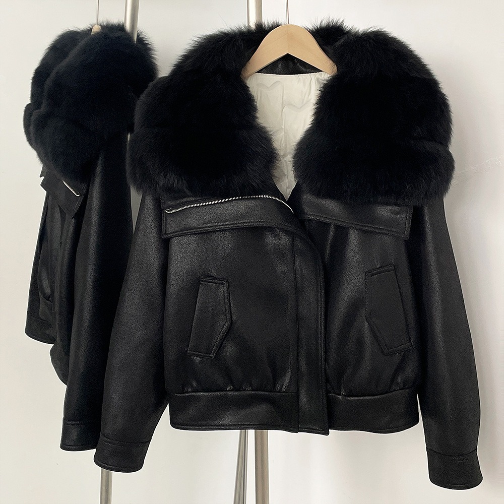 Down Jacket Real Fox Fur Collar Winter Clothing Women Short White Duck Down Coat Lady Warm Suede Fur Puffer Jacket Female