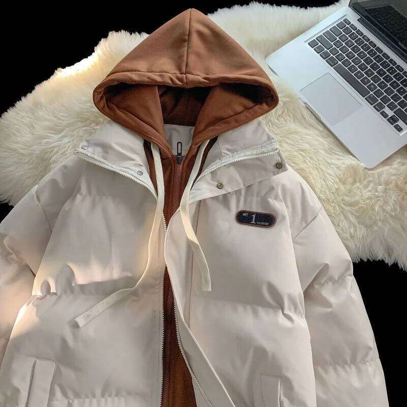 Winter Fashion Splicing Hooded Fake Two-piece Design Sense Bread Clothes Women Y2K New Korean Version Thick Warm Coats
