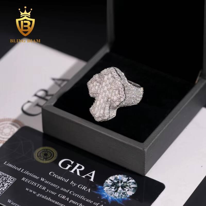 UAS Local Stock Hip-Hop Jewelry 925 Sterling Silver Vvs Moissanite Gra Certifficate Iced Out Jesus Cross Rings for Mens