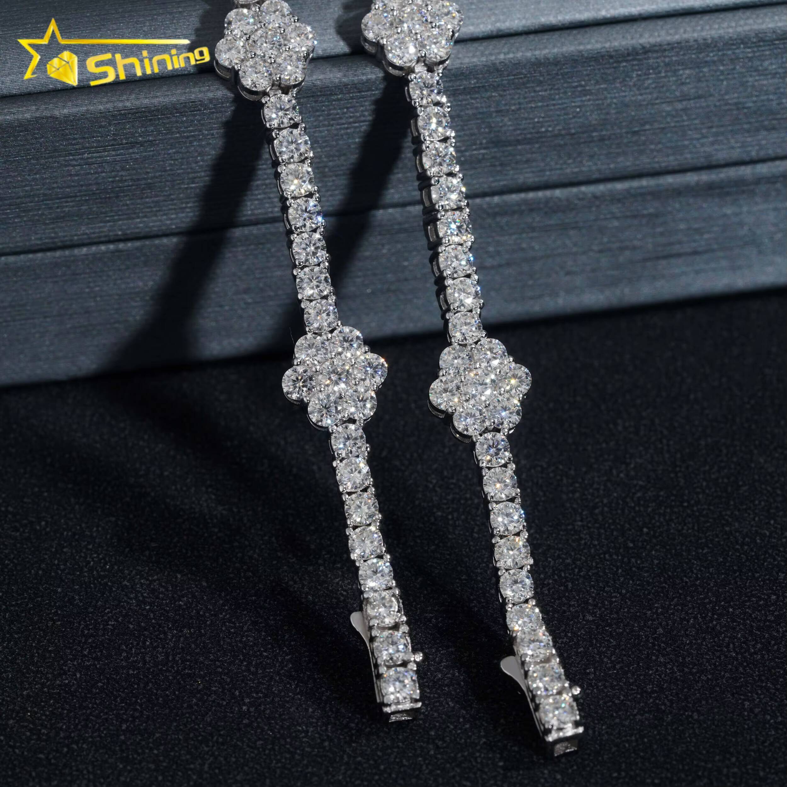 Wholesale Price VVS Diamond 3MM 925 Sterling Silver Flower Tennis Chain Moissanite Tennis Bracelet