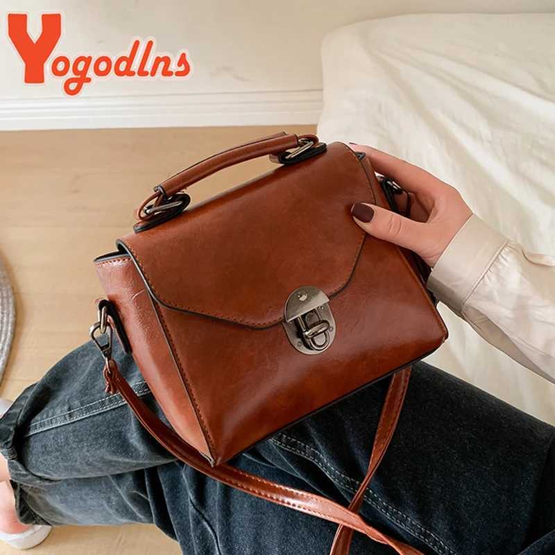 Yogodlns Vintage Leather Female Top-handle Bags Small Women Shoulder Bag Crossbody Messenger Bag Casual Handbags Y250819