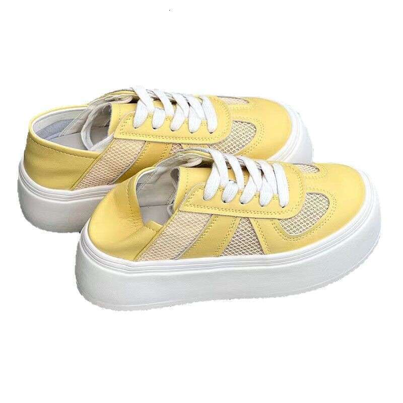 White Sneakers for Women with Skirts, Spring and Summer Two-Way Wear, Thick-Soled Board Shoes, 2025 New Versatile Mesh Yellow Sports Casual Shoes