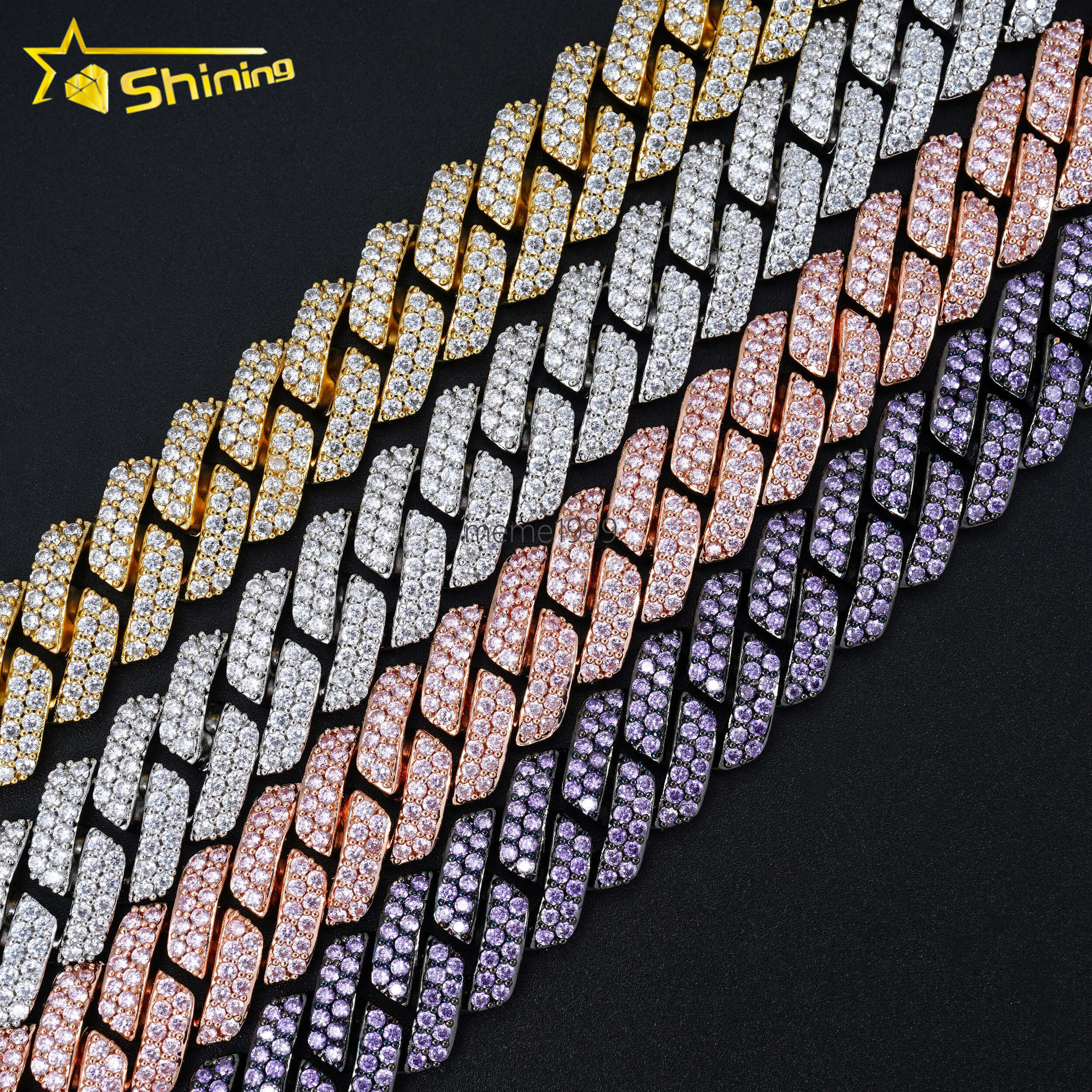 Iced Out 15mm Miami Cuban Link Necklace Brass moissanite Diamond Cuban Chains Colorful moissanite moissaniteia Necklaces for Men