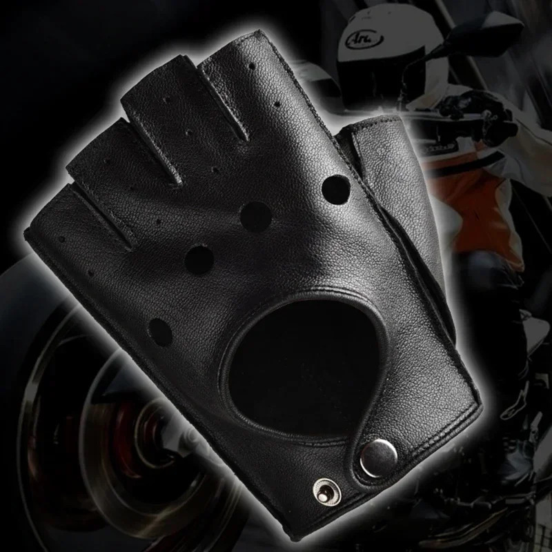 Mens Fingerless Half Finger Driving Fitness Motorcycle Cycling Goatskin Men Pu Leather Gloves Mittens 250811