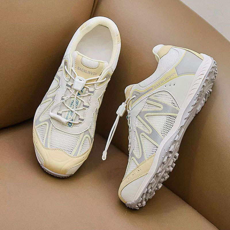 2025 Summer New Outdoor Sports Hiking for Women Genuine Leather Mesh Breathable Casual Running Dad Shoes Non-Slip